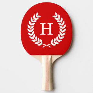 Red White Wheat Laurel Wreated Initiaal Monogram Tafeltennisbatje