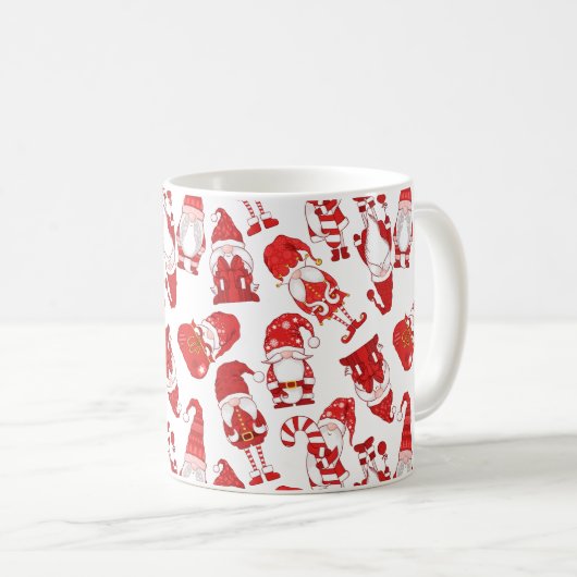 Red & White Whimsical Christmas Gnome Pattern Koffiemok (Voorkant rechts)