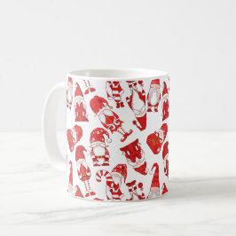 Red & White Whimsical Christmas Gnome Pattern Koffiemok
