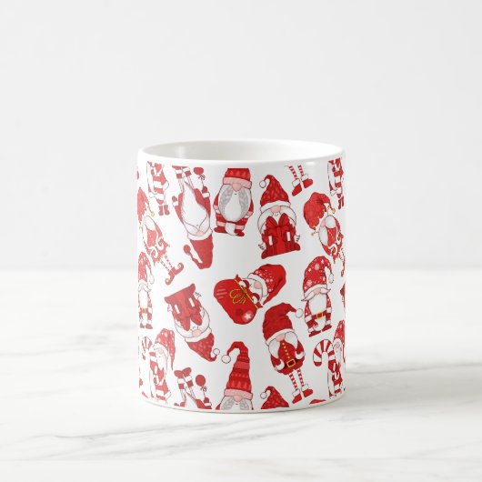 Red & White Whimsical Christmas Gnome Pattern Koffiemok (Center)