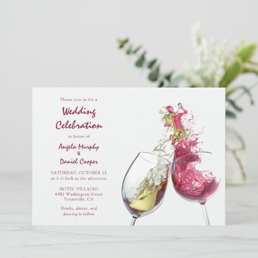 Red White Wine Dance Wedding Celebration Kaart (Staand voorkant)