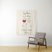 Red White Wine Glass Wedding Welcome Wandkleed (In situ)