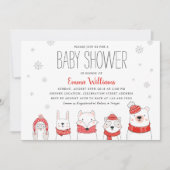 Red White Winter Snow Woodland Animals Baby shower Kaart (Voorkant)