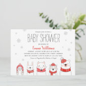 Red White Winter Snow Woodland Animals Baby shower Kaart (Staand voorkant)