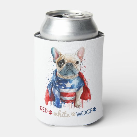 Red White Wof Patriotic French Bulldog 4 juli Blikjeskoeler (Blikje Voorkant)