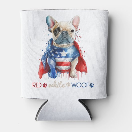 Red White Wof Patriotic French Bulldog 4 juli Blikjeskoeler (Voorkant)
