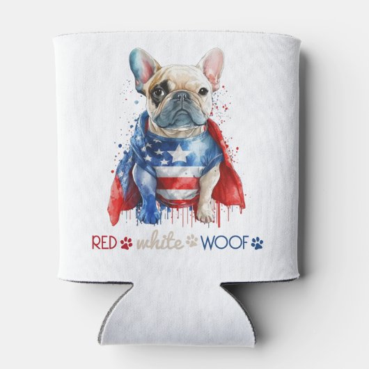 Red White Wof Patriotic French Bulldog 4 juli Blikjeskoeler (Achterkant)