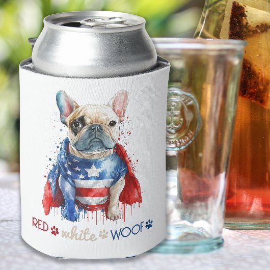 Red White Wof Patriotic French Bulldog 4 juli Blikjeskoeler