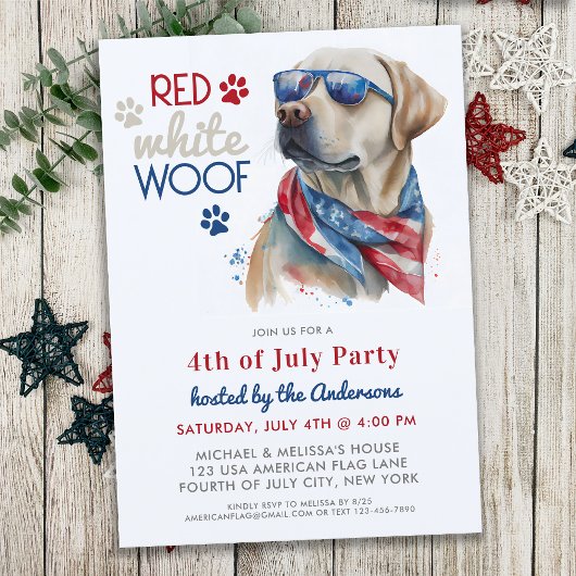 Red White Wof Patriotic Labrador Dog 4 juli Kaart
