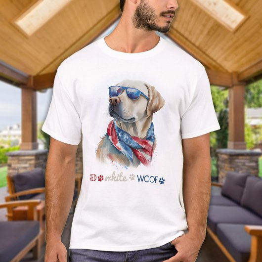 Red White Wof Patriotic Labrador Dog 4 juli T-shirt