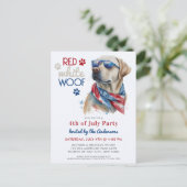 Red White Wof Patriotic Labrador Dog 4 juli Uitnodiging Briefkaart (Staand voorkant)