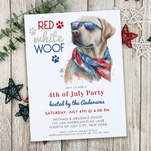 Red White Wof Patriotic Labrador Dog 4 juli Uitnodiging Briefkaart