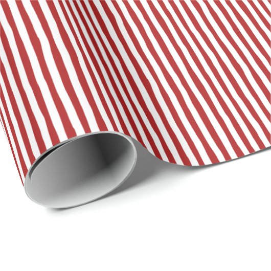 Red & White Wonky Stripes Cadeaupapier (Rol Hoek)