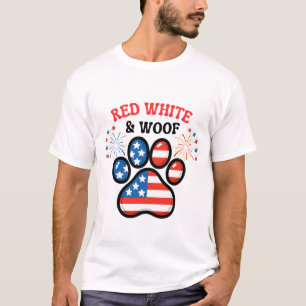Red White Woof Dog 4 juli Humor T-shirt
