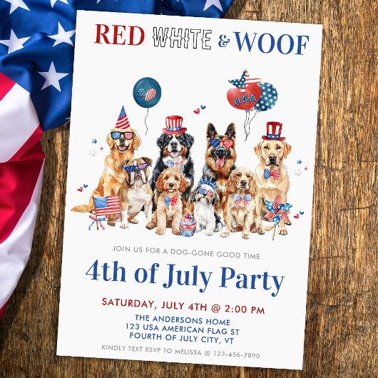 Red White & Woof Grappige Patriottische Honden 4 j Kaart