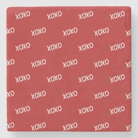 Red White XO Kiss Lips Stenen Onderzetter (Voorkant)