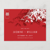 Red White Zen Bamboo Chinese bruiloft redt de datu Aankondigingskaart (Voorkant)