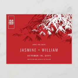 Red White Zen Bamboo Chinese bruiloft redt de datu Aankondigingskaart