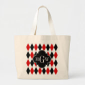Red Wht Black Harlequin Blk Quatrefoil 3 Monogram Grote Tote Bag (Voorkant)