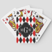 Red Wht Black Harlequin Blk Quatrefoil 3 Monogram Pokerkaarten (Achterkant)