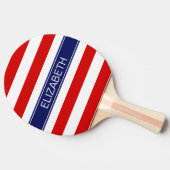 Red Wht Horiz Stripe Navy Blue Name Monogram Tafeltennisbatje (Zijkant)