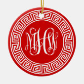 Red Wht Vine Script Monogram Font Greek Key Frame Keramisch Ornament (Voorkant)