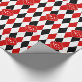 Red Whton Black Harlequin Red Quatrefoil 3 Monogra Cadeaupapier (Hoek)