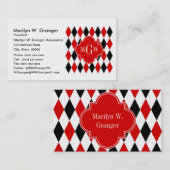 Red Whton Black Harlequin Red Quatrefoil 3 Monogra Visitekaartje (Voorkant / Achterkant)