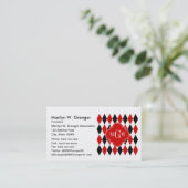 Red Whton Black Harlequin Red Quatrefoil 3 Monogra Visitekaartje (Staand voorkant)