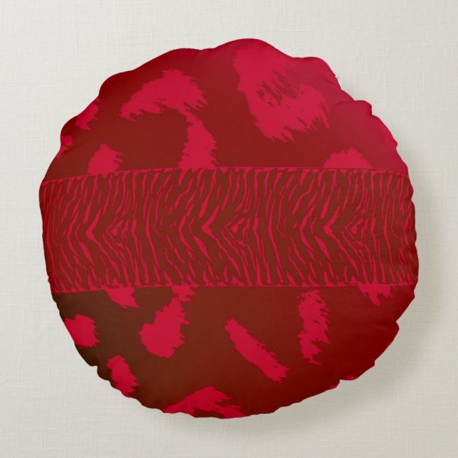 Red Wild Animal Pattern Rond Kussen (Achterkant)