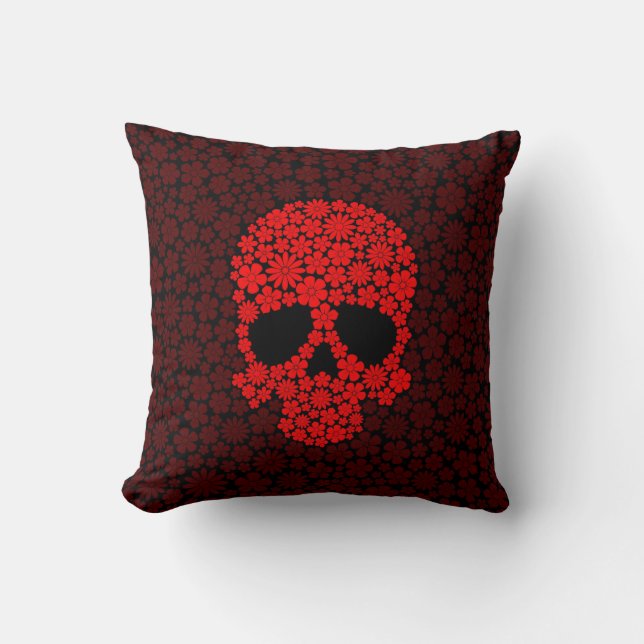 Red Wild Flowers Skull Kussen (Voorkant)