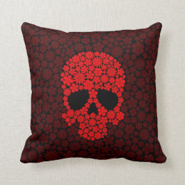 Red Wild Flowers Skull Kussen