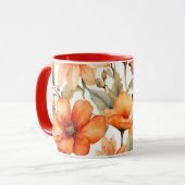 Red Wild Flowers Waterverf Kunst Mok (Voorkant links)