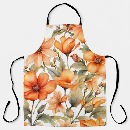 Red Wild Flowers Waterverf Kunst Schort (Voorkant)