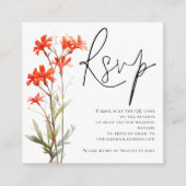 Red Wildflower Script QR Code Bruiloft RSVP Informatiekaartje (Voorkant)