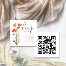 Red Wildflower Script QR Code Bruiloft RSVP