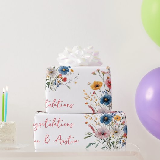 Red Wildflowers Wedding/Douche Gefeliciteerd Cadeaupapier (Feestgeschenken)