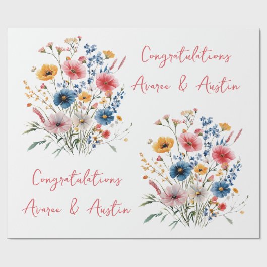 Red Wildflowers Wedding/Douche Gefeliciteerd Cadeaupapier (Vlak)