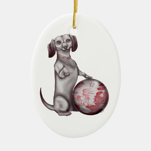 Red Willow Dachshund Keramisch Ornament (Voorkant)