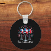 Red Wine & Blue 4th Of July Wine Red White Blu Sleutelhanger (Voorkant)