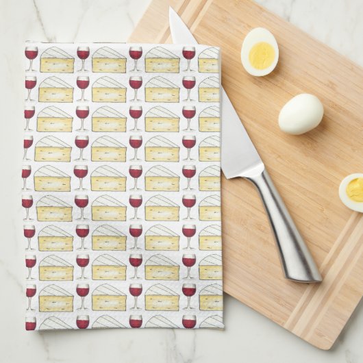 Red Wine and Brie Cheese Print Pattern Theedoek (Quarter Fold)