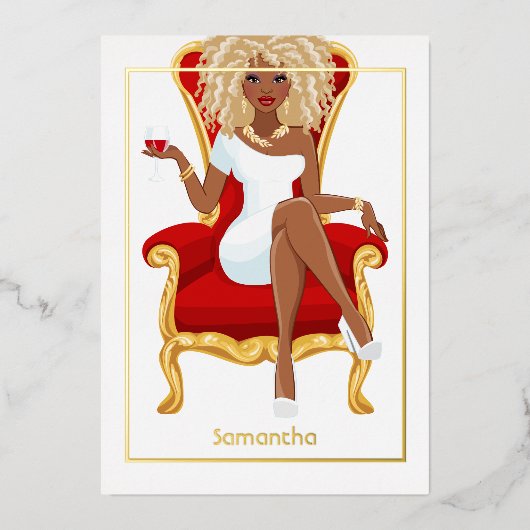 Red Wine Birthday Girl Folie Uitnodiging (Voorkant)