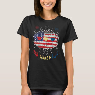 Red Wine Blue 4 juli Drink wijnglazen Usa F T-shirt