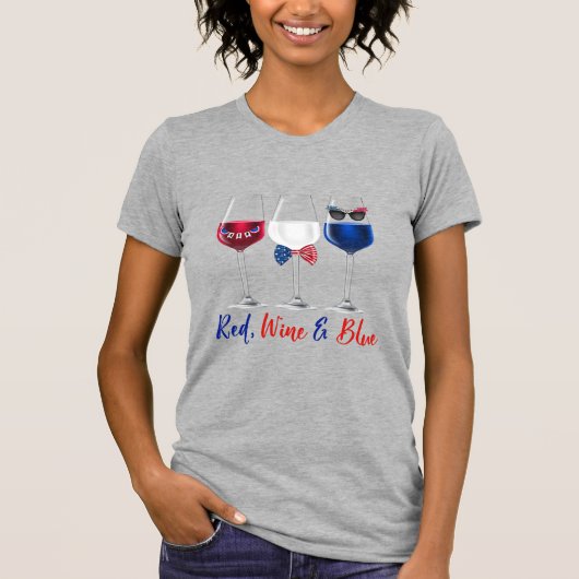 Red Wine Blue 4 juli Onafhankelijkheidsdag T-shirt (Voorkant)