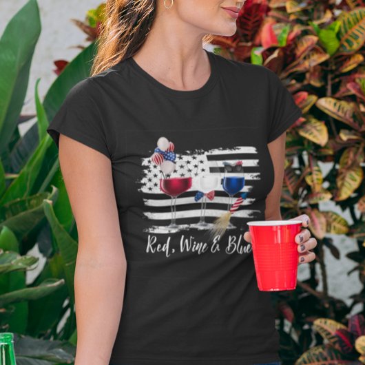 Red Wine Blue 4 juli Onafhankelijkheidsdag Vlag T-shirt