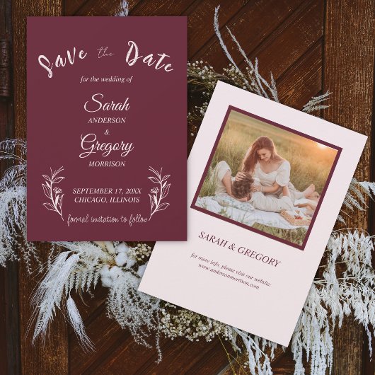 Red Wine Boho Minimalist Save the Date Kaart