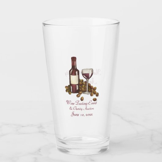 Red Wine Bottle Grapes Glass Tasting Charity Event Glas (Voorkant)