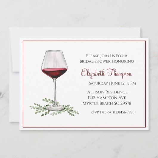 Red Wine Bridal Shower Invitation Kaart (Voorkant)