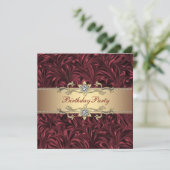 Red Wine Burgundy and Gold Birthday Party Kaart (Staand voorkant)