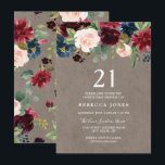 Red Wine Burgundy Floral 21st Birthday Party Kaart<br><div class="desc">Red Wine Burgundy Floral 21st Birthday Party,  prachtig elegant floral waterverf design Volledig  / gepersonaliseerd</div>
